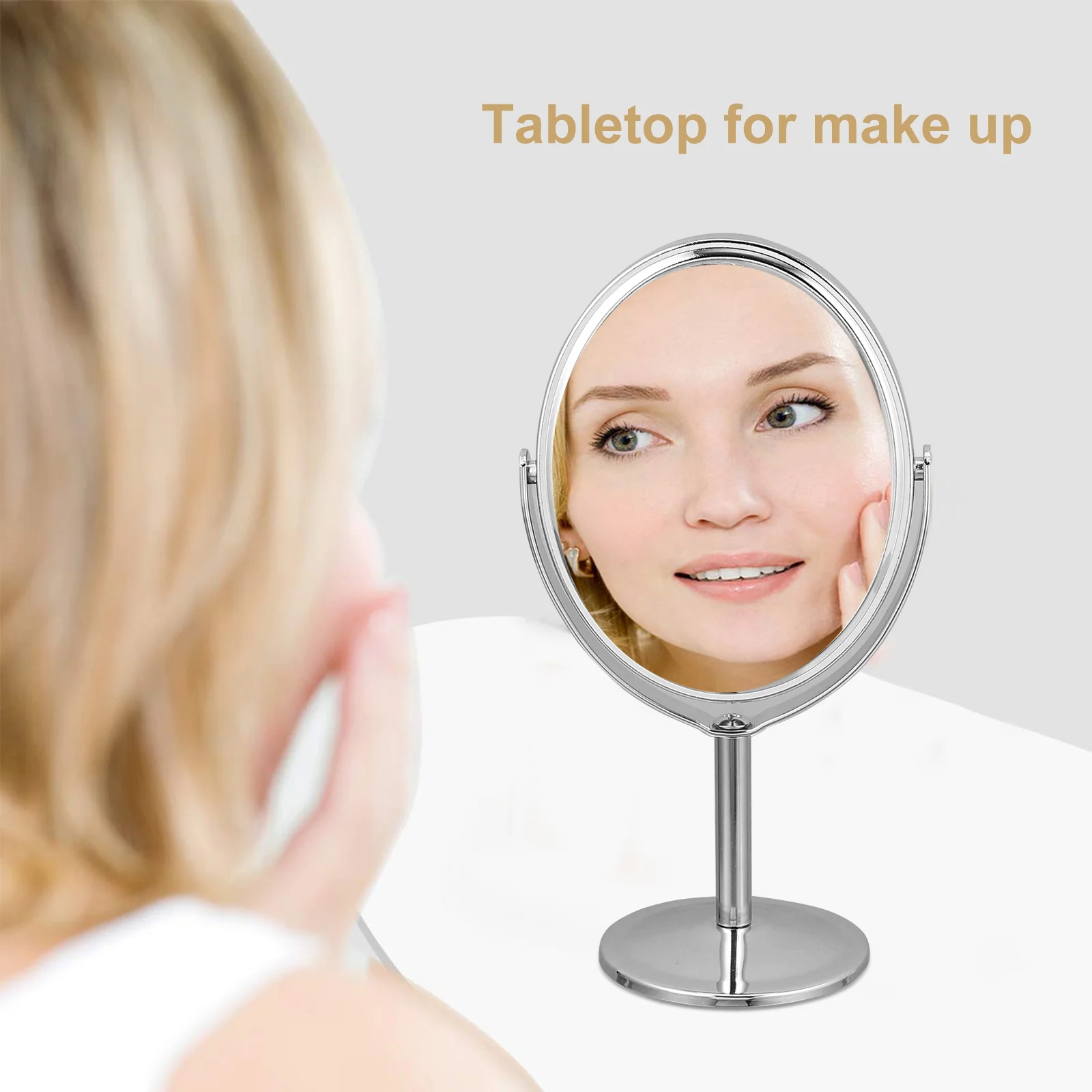 Desktop Vanity Mirror Magnifying Vanity Desk Mirror Makeup Hand Held Table Double Metal Tabletop