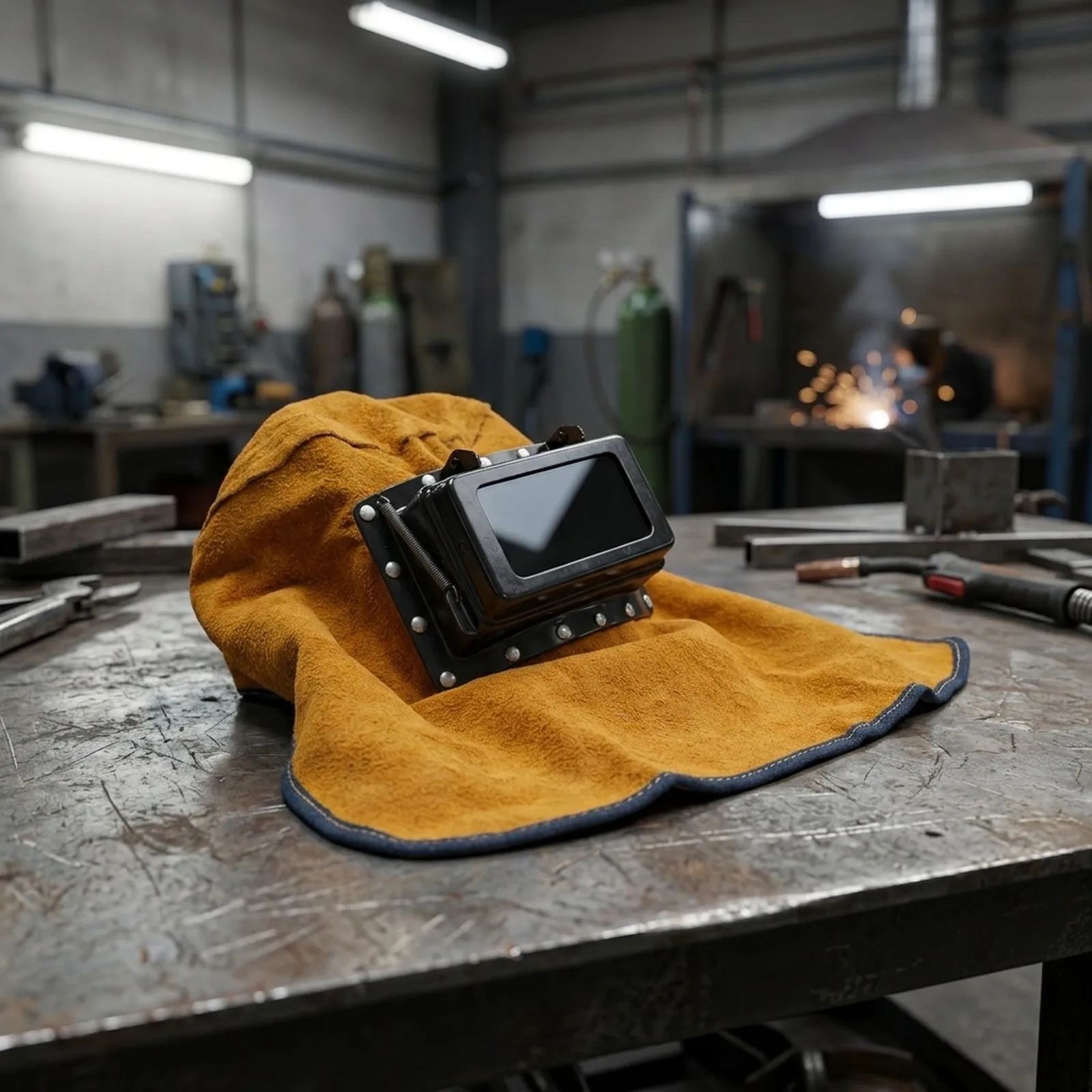 Cowhide Welding Mask Dual Lens Flip Design Heat Resistant Protective Helmet For Welding Safety Gear Industrial Equipment