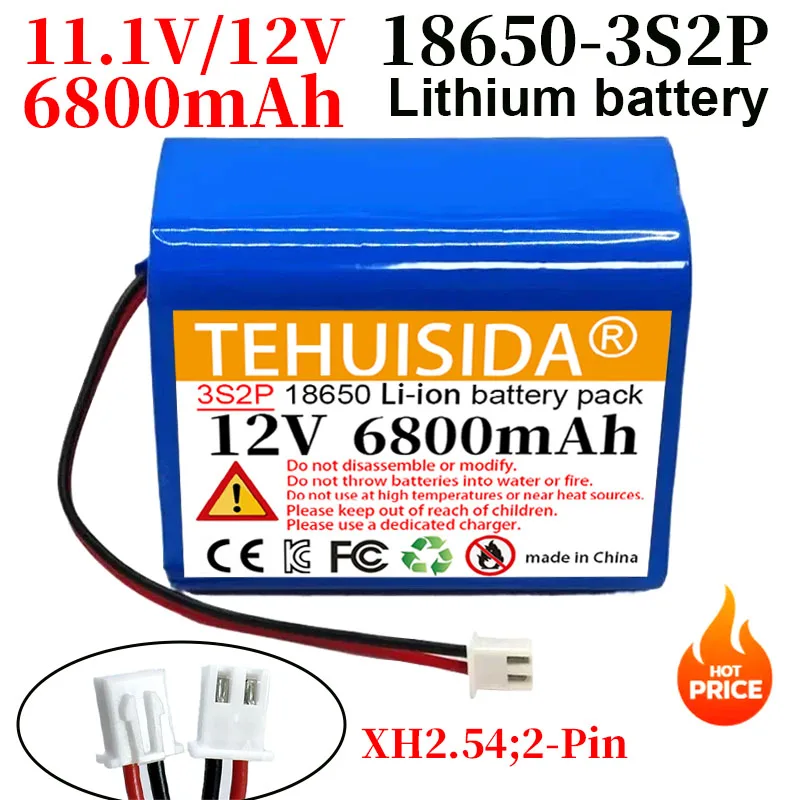 3S2P 11.1V 6800mAh 18650 Li-Ion Battery Pack For CCTV LED Lamp Light Backup Powe Camera Monitor Replacement Battery 12V Battery