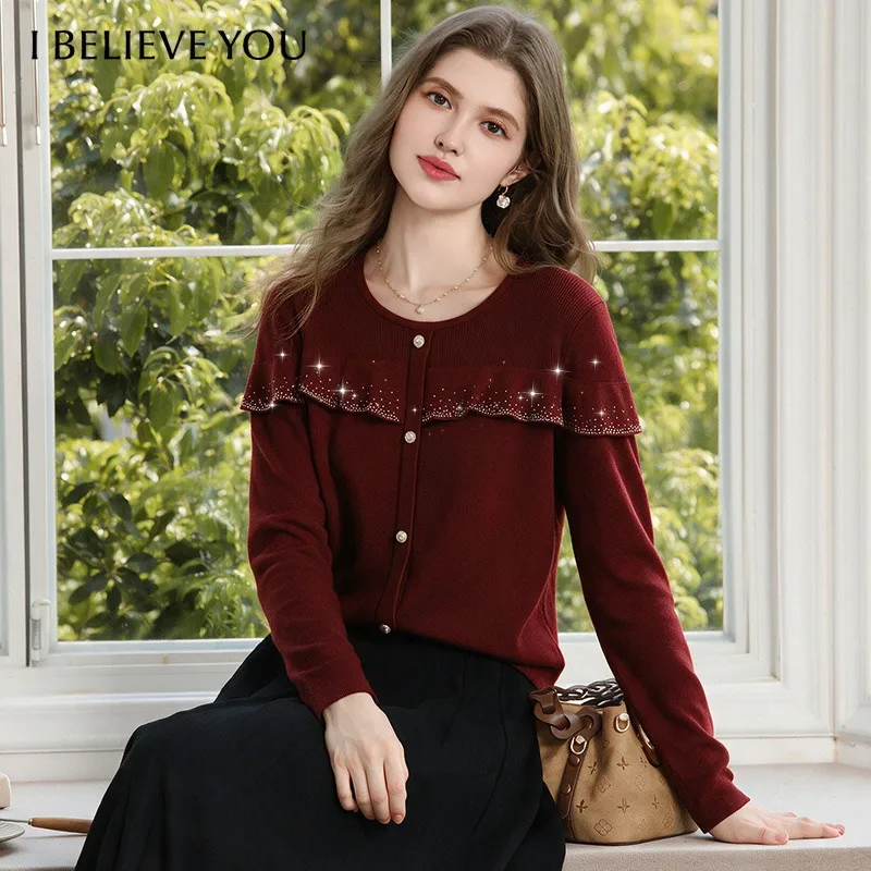 I BELIEVE YOU Women's Sweater 2026 Autumn Winter New Ruffle Trim Gentle Vibe Pullover Long Sleeve Commuter Knit Tops 2263126616