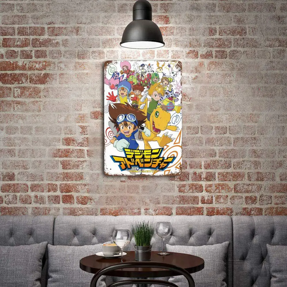 Anime Digimon Adventure Decor Poster Vintage Tin Sign Metal Sign Decorative Plaque for Pub Bar Man Cave Club Wall Decoration