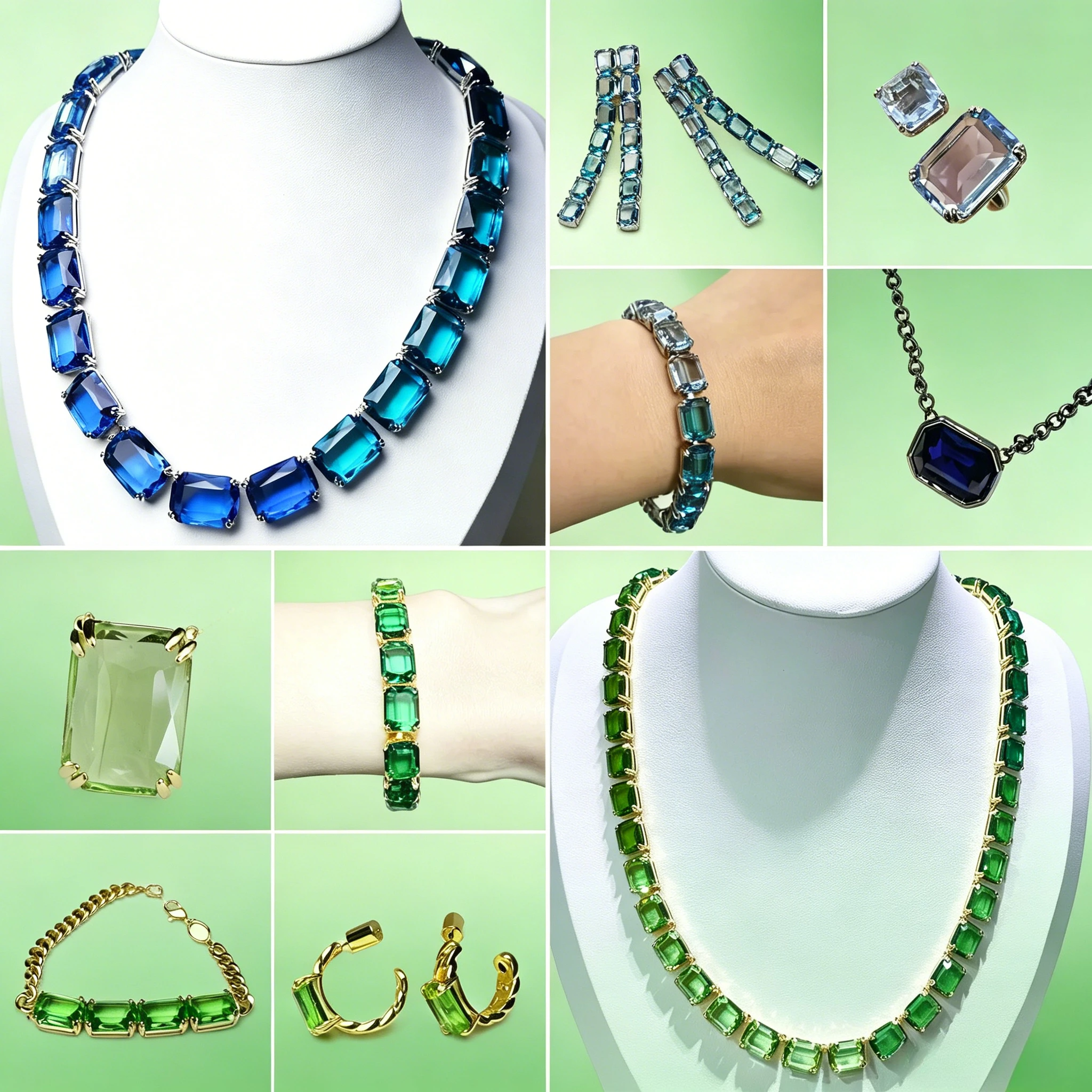 

2026 New Charms Zircon Crystal Geometric Blue Crystal Necklace Bracelet Earrings Fine Jewelry Set for Women Romantic Gift