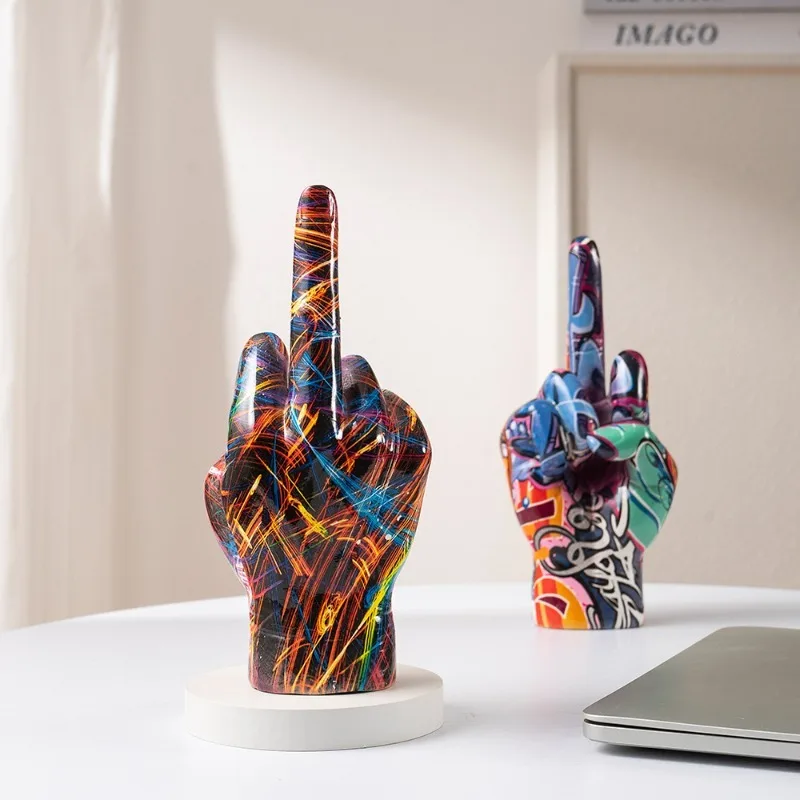 1PC Graffiti Finger Gesture Resin Ornament Home Desktop Living Room Office Decoration Crafts