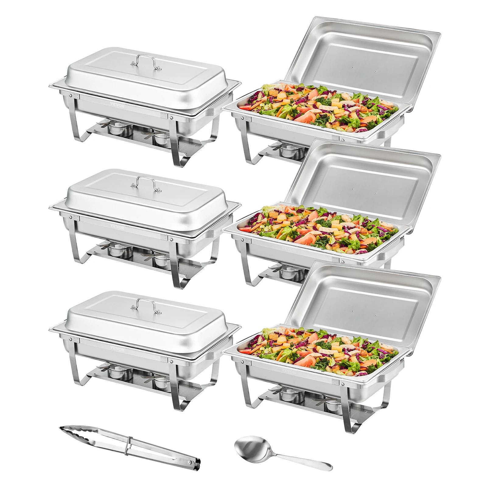 SucceBuy 8QT Rechthoekige Komfoor 2/4/6 Packs met Full Size Pannen Buffet Catering Warmer Server Opvouwbare Standaard Brandstofhouder Lade - afbeelding 2