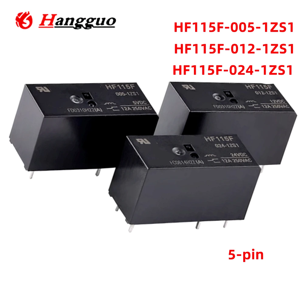 5PCS/Lot HF115F-005/012/024-1ZS1 5Pin DC 5V 12V 24V 5VDC 12VDC 24VDC 1ZS1 12A a group to Convert small high power Relays