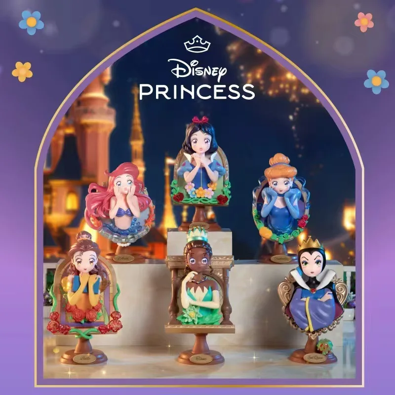 Authentic Disney Princess Mirror Secret Language Series Blind Box Handmade Snow White Desktop Ornament Cute Girl Heart Gift