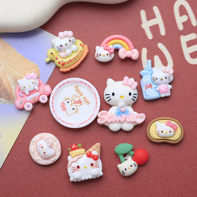 5 uds lindo Sanrio Hellokitty comida dibujos animados resina Flatback suministros encantos para Diy Kawaii accesorios de resina materiales artesanales