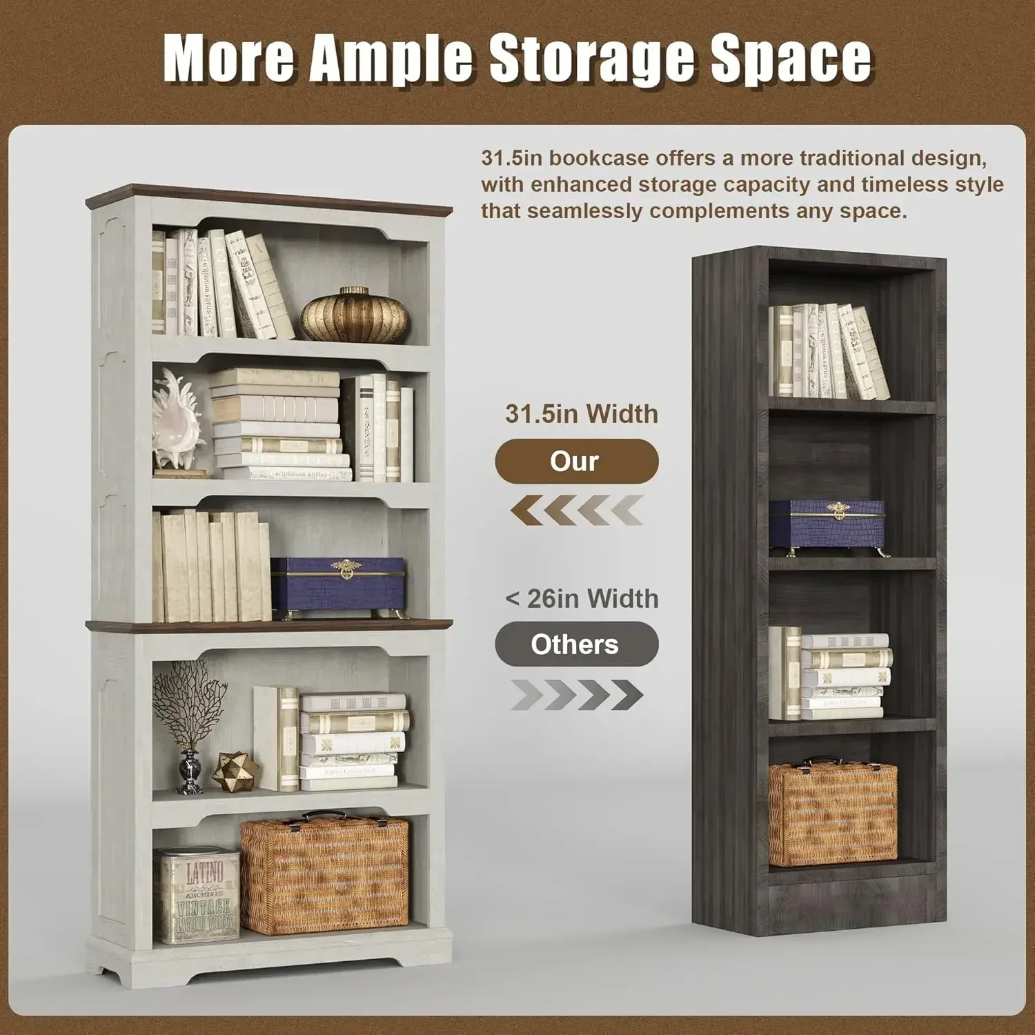 70 inch Height, 5-Tier Open Storage Shelf, 31.5 in Wide Standing Bookshelves for Home, Office, Bedroom