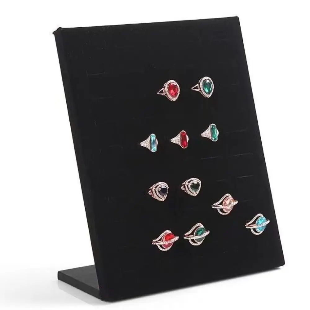 50 Slots Rings Display Stand Soft Velvet Black Gray Jewelry Organizer Space-Saving L Shaped Ring Holder Earrings Bracelet