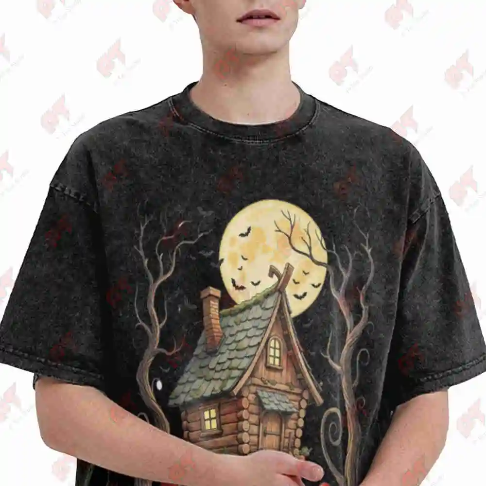 Baba Yaga Witch Slavic Folklore Cryptid Vintage Washed Tee Pure Cotton T-Shirt