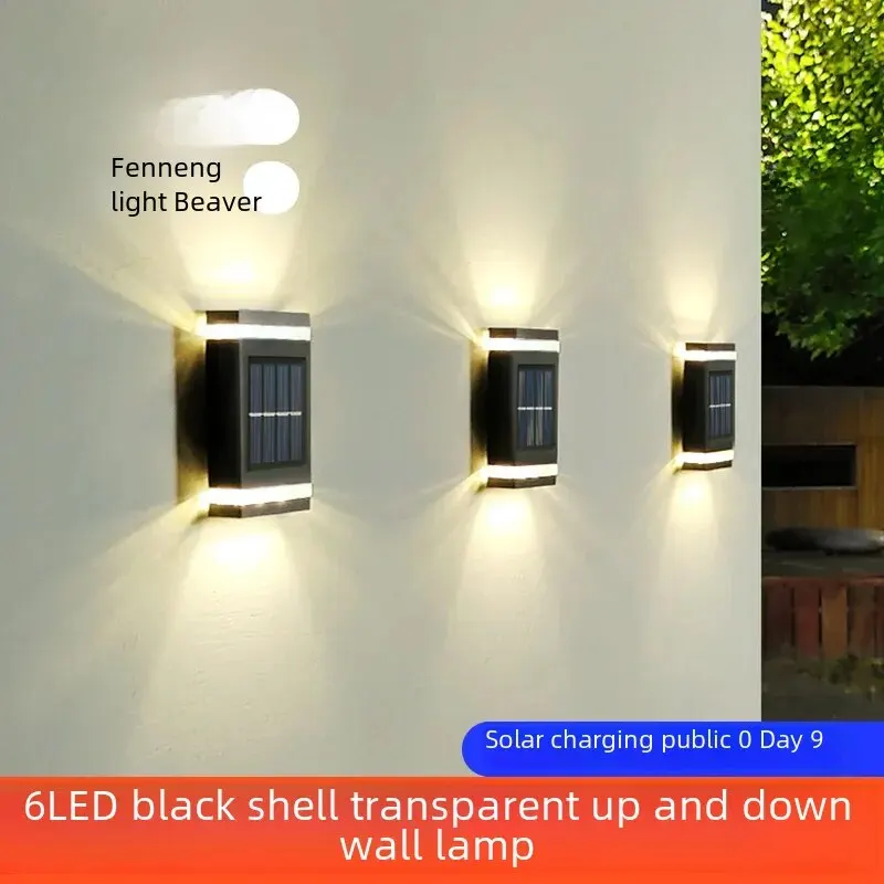 Lámpara Solar de pared para exteriores, lámpara impermeable de 60w para patio, Villa, balcón, jardín, Led, carcasa negra transparente