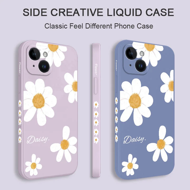 Etui na telefon Watercolor Daisies do iPhone\'a 16 15 14 13 12 11 Plus Pro Max Mini X XR XS Plus Liquid Silicone Cover