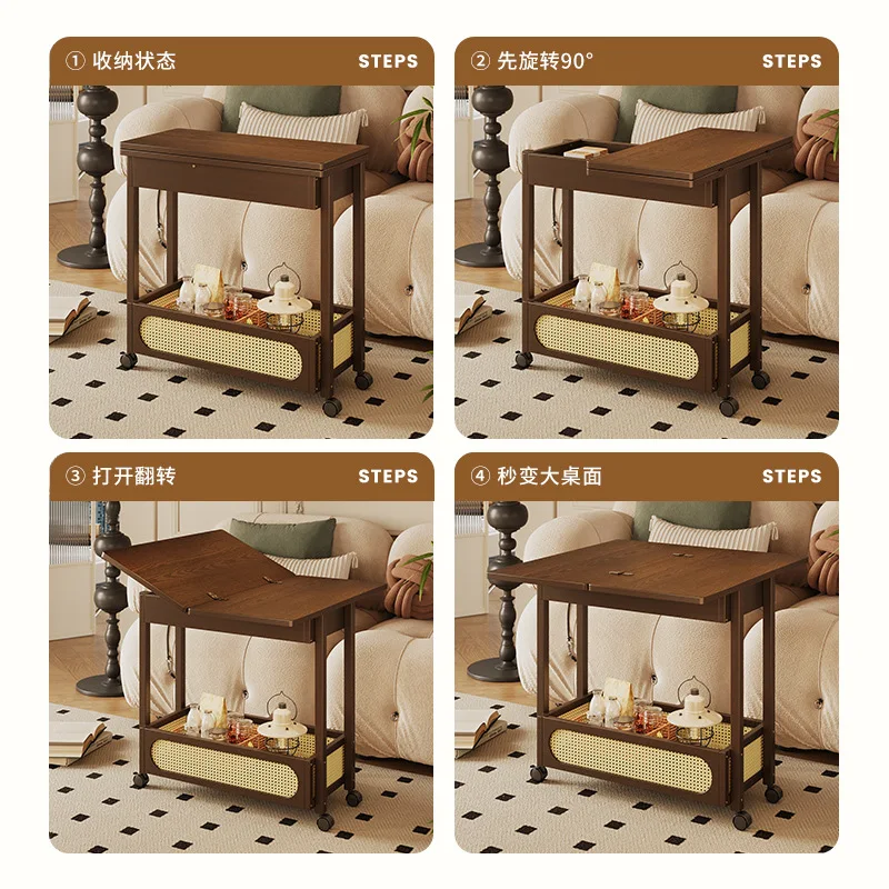 Multifunctional removable sofa side cabinet coffee table small apartment folding trolley living room