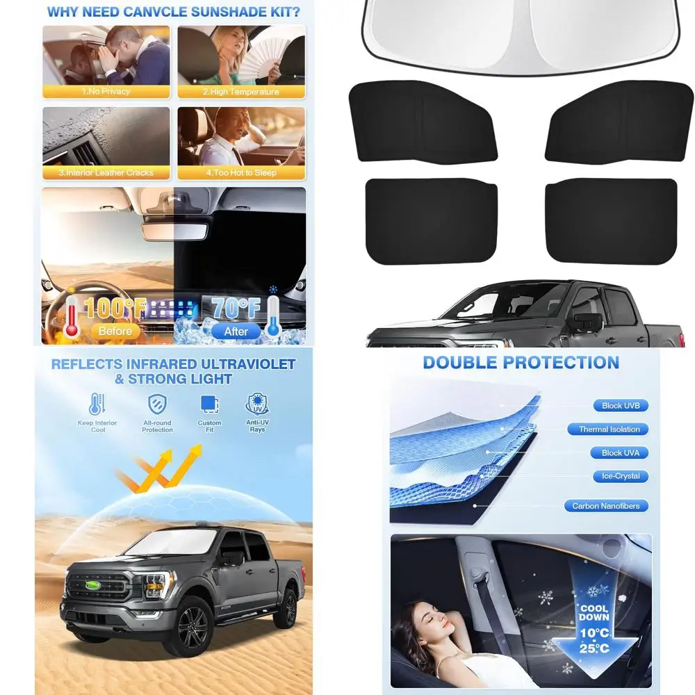 

Черный комплект солнцезащитных козырьков из 5 предметов для Ford F-150 2021-2026 гг., 4-дверный, защищает и вмещает интерьер с защитными экранами