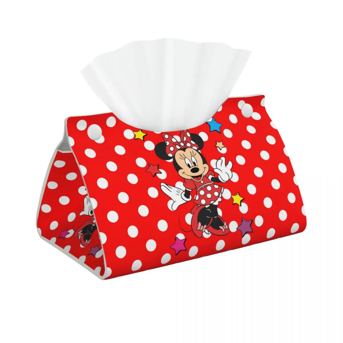 Custom Minnie Mouse Tissue Box Cover for Bathroom Home Cartoon Mickey Rectangular PU Leather Facial Tissue Box Holder