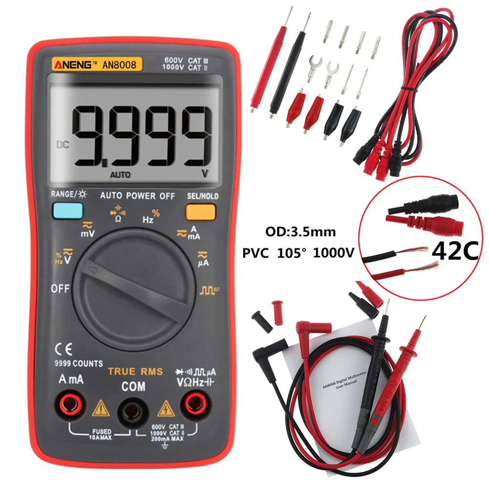 AN8008 Capacitance Meter AC/DC Ture RMS Portable Voltage Indicator High-precision 9999 Counts for Electrician Supplies