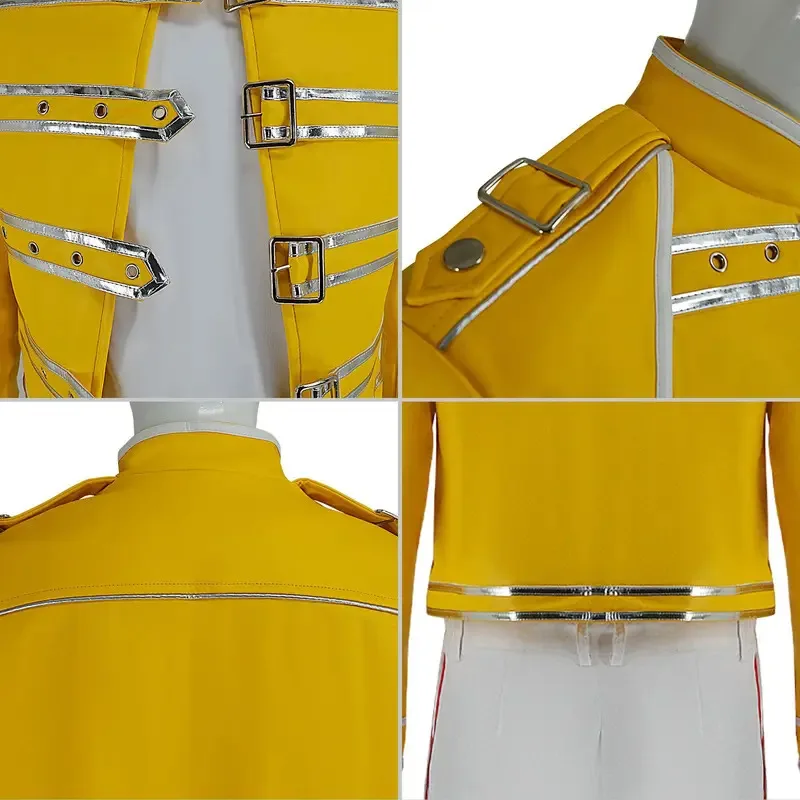 DY20 للجنسين فريدي ميركوري كوين الرصاص غناء سترة جلدية صفراء زي هالوين كرنفال الزي الرجال النساء Disguise25 #5