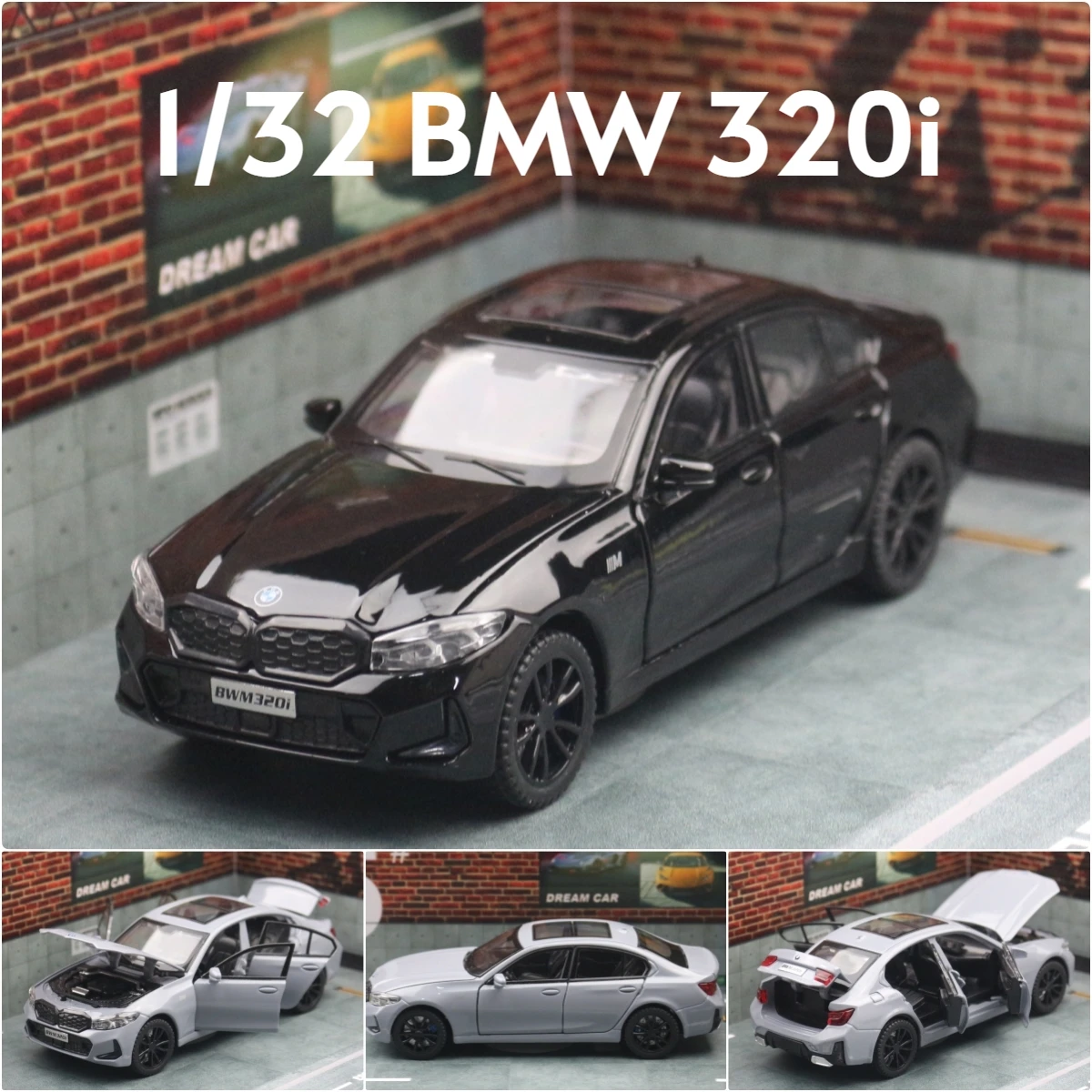 

1/32 BMW 320i SUV Miniature Diecast Toy Car Model Sound & Light Doors Openable Educational Collection Gift for Children Boy Kid