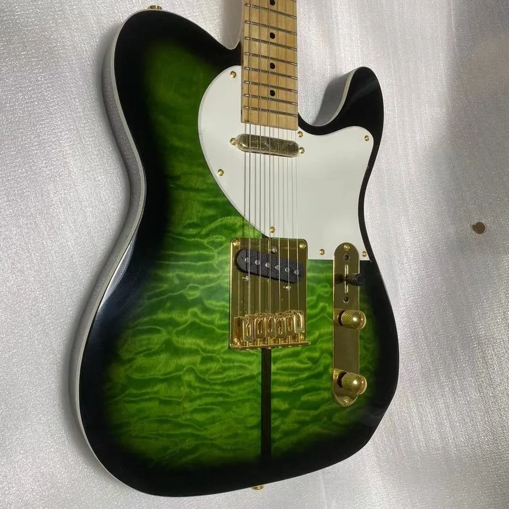 Tele Electric Guitar Green Color Tuff Dog Cloud Maple Top In Stock