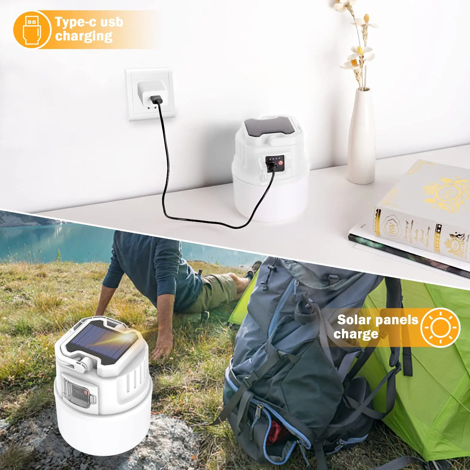 Camping Lantern 48 Hours Running Rechargeable Zoom Led Lantern for Power Outages 5000mah Solar Flashlight Recharge Light Camping