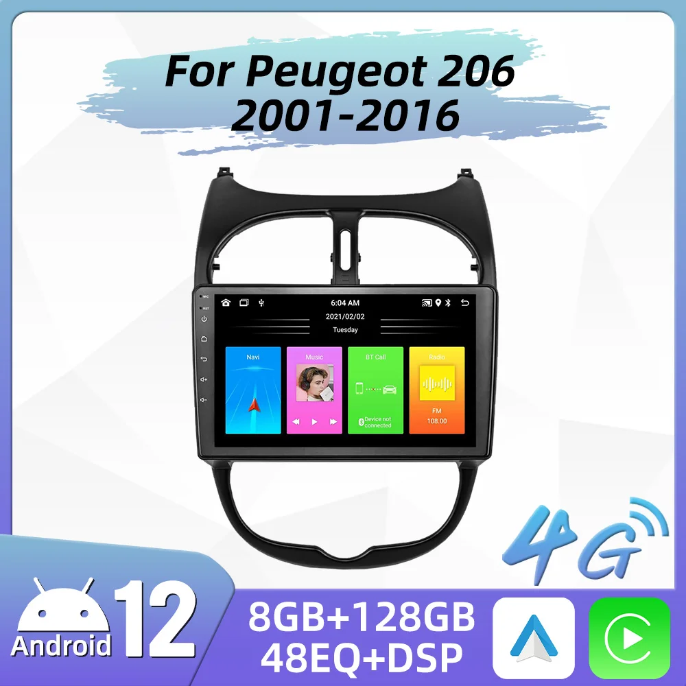 

Автомагнитола для Peugeot 206, 2001 - 2016 дюймов, 2 Din, Android