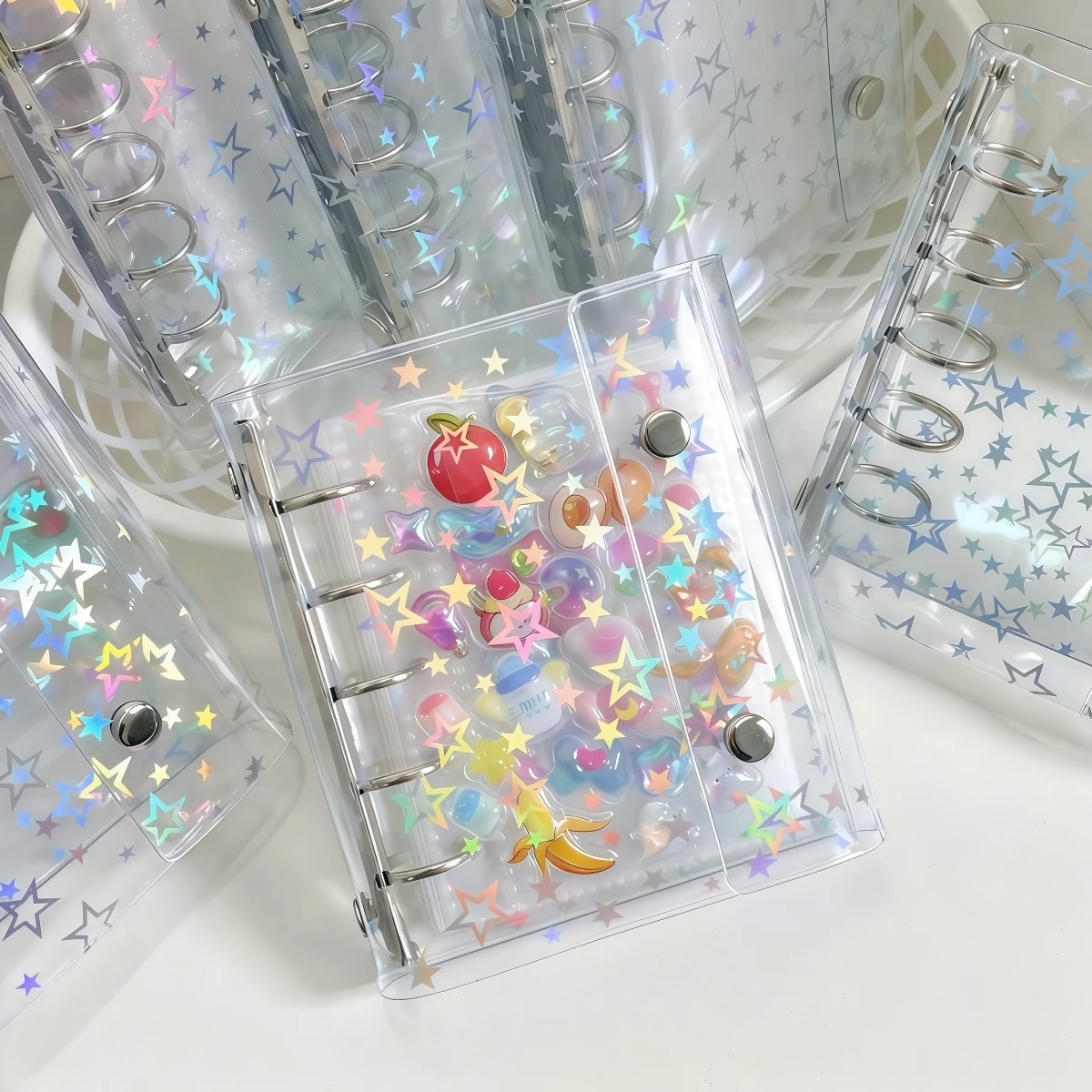 1Pc M5 Rainbow Star Planner, Colorful Star Binder, 3D Embossed Bubble Sticker Book, Sticker Book, Pp Transparent Inner Page Refill, for Scrapbooking, Sticker Storage, Budget Planner, Etc., Student Office Supplies
