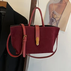 High End Burgundy Frosted PU Splicing Crossbody Bag Ladies Exquisite Buckle Large Capacity Multi-layer Interval Elegant Tote Bag