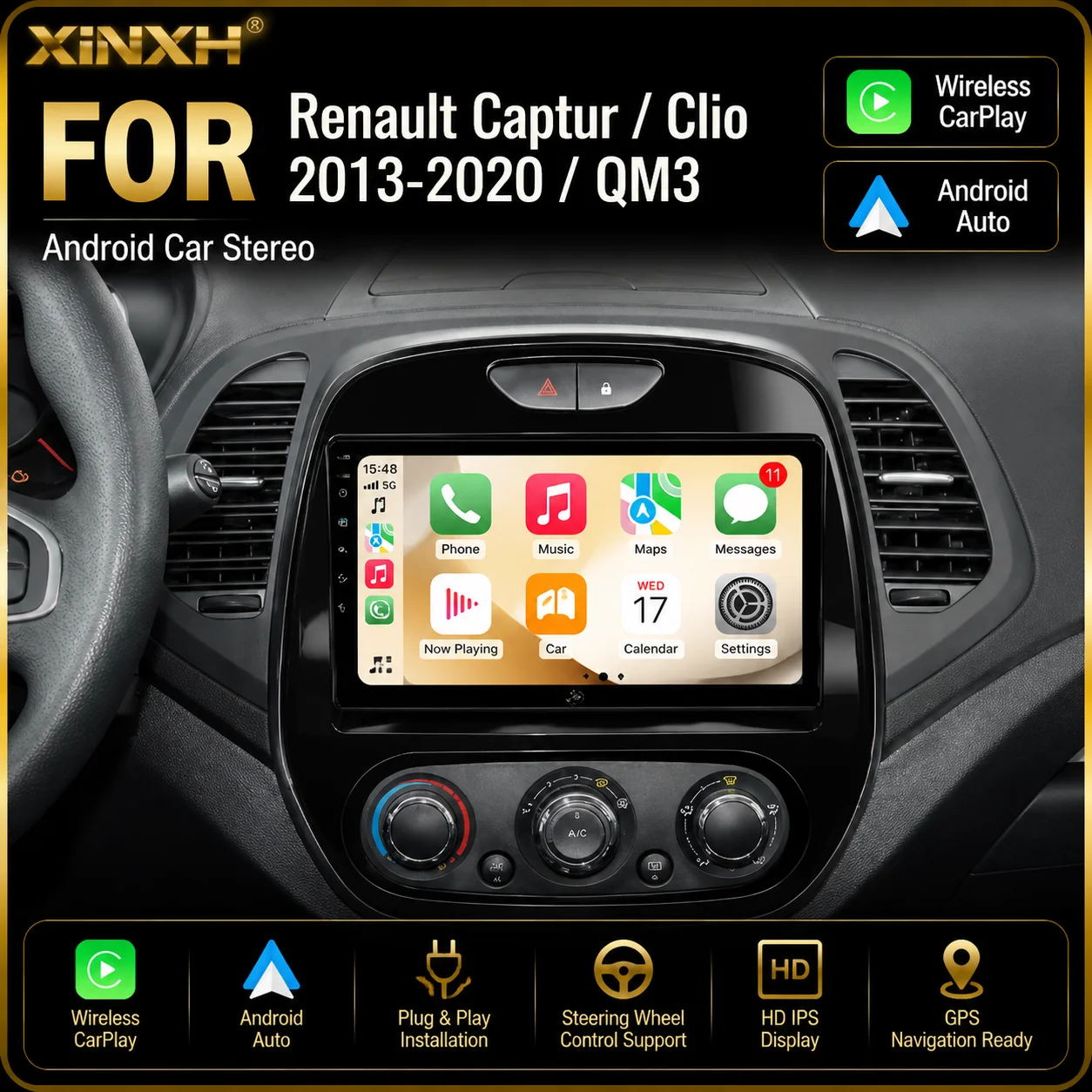 Android Car Radio GPS Navigation Player For Renault Kaptur Captur Clio Samsung QM3 2013-2020 Wireless CarPlay Android Auto Octa