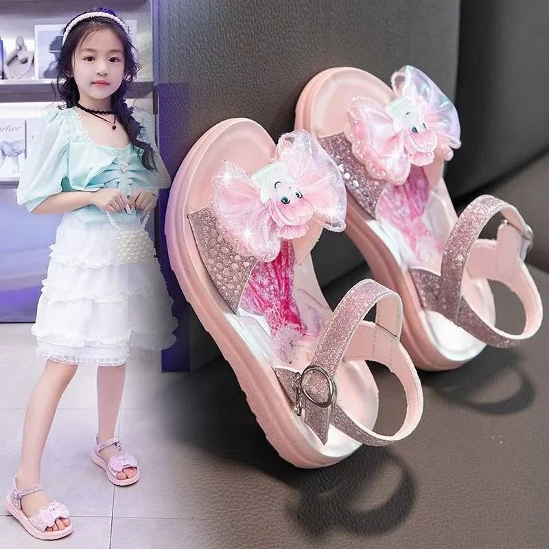 New Kids Girl Summer Shoes Cartoon Frozen Elsa Sandals Baby Kid Casual Children Princess Dance Crystal Soft Party Slippers 26-37