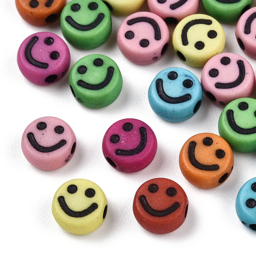 

500g Opaque Craft Acrylic Beads Flat Round with Smiling Face Mixed Color 7x3.5mm Hole: 1.5mm about 3637pcs/500g