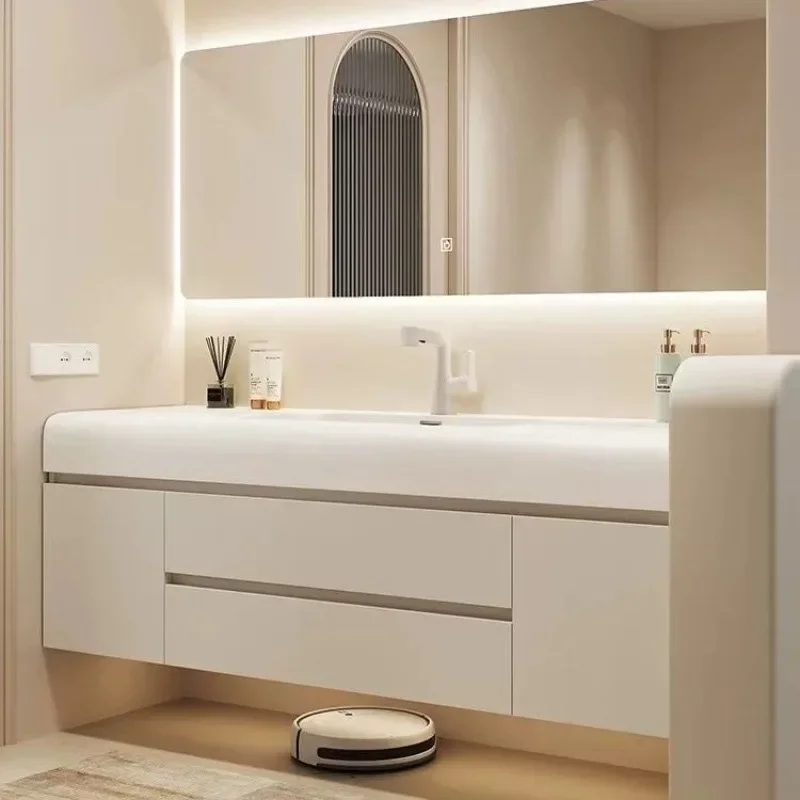 New Cream Wind Integrated Cream Wash Sink Hand Skin Sense Wash Bathroom Cabinet Combination Washbasin Toilet
