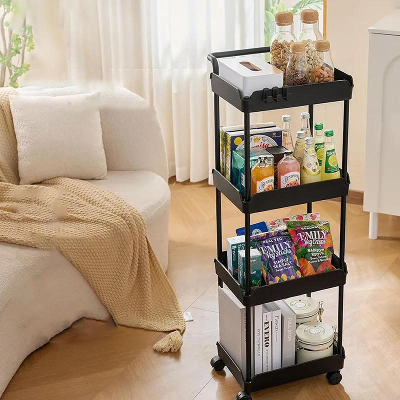 

3-Tier Plastic Kitchen Rolling Utility Cart, Multi-Functional Storage With Lockable Wheels For Living Room, Kitchen, Bathroom