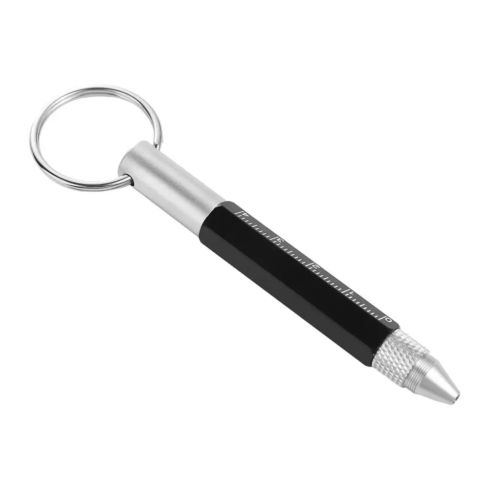 6 In 1 Mini Ruler Small Scale Spirit Level Touch Screen Touch Pen Keychain Pen Multifunction Ballpoint Pen Stylus Tool Pen
