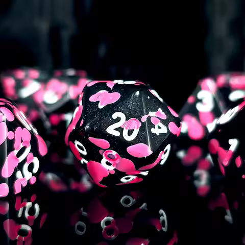 Polyhedral Pink Splatter Acrylic 7Pcs D20 D12 D10 D00 D8 D6 D4 Dice Set for DND RPG TRPG Games Home Club Kids Toys Accessory