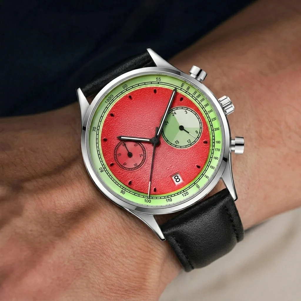 Hot Selling Fruit Style Color Pointer Multifunctional Quartz Watch Men Moon Phases Niche Design Leather Creative Men Clock Reloj