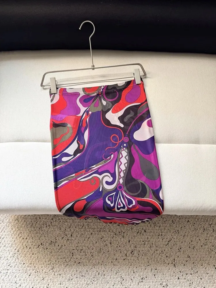 Summer Fashion Geometric Print Vintage Midi Pencil Skirt Women's Party Thin Style Slim Buttock Covering Shirt