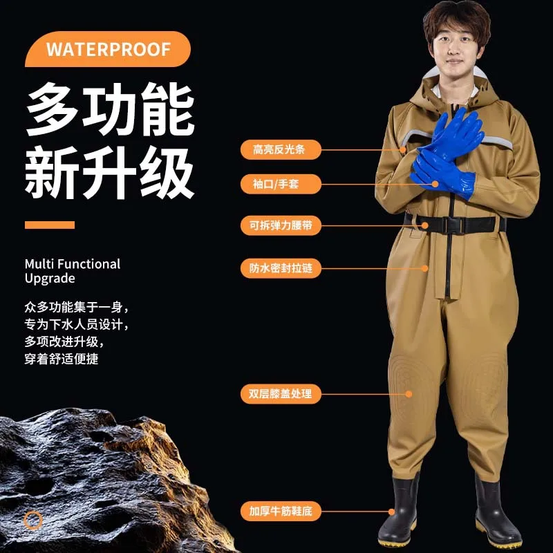 Unisex Waterproof Chest Waders, Durable Knitted Full Body Fishing Pants, for Clamming & Mud Work