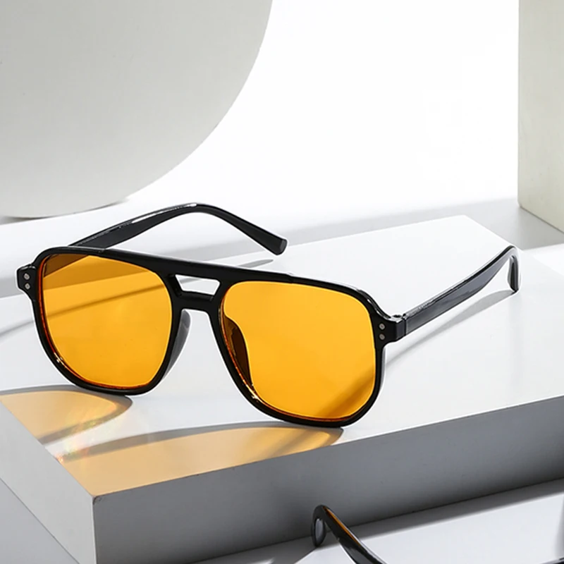 Retro Double Bridge Sunglasses with Amber Lenses – Black Frame, UV400 Protection, Unisex Vintage Style Eyewear for Daily Wear & image 5