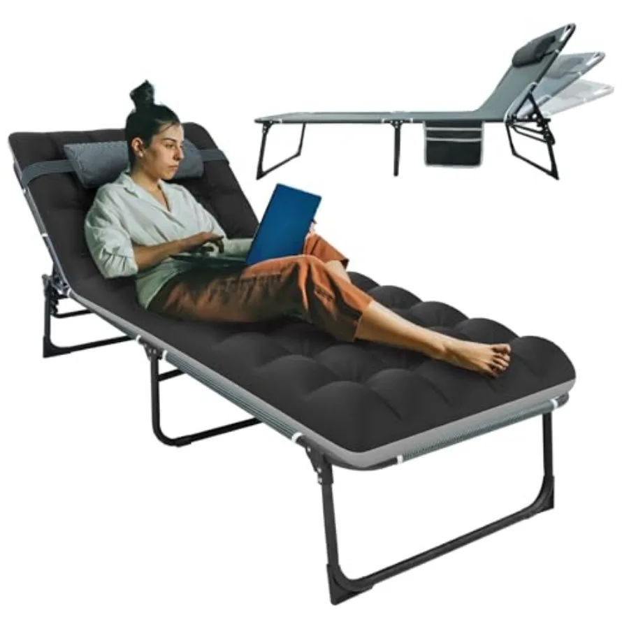 

Camping Sleeping Cot 5-Position Folding Cot/Lounge Chair with Mattress Folding Sleep Camp Cots for Adults Heavy Duty Lounge Cha