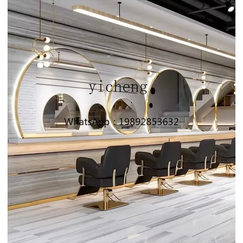 LYY   hair salon single-sided wall-mounted barber shop mirror table semi-circular hair salon special perm