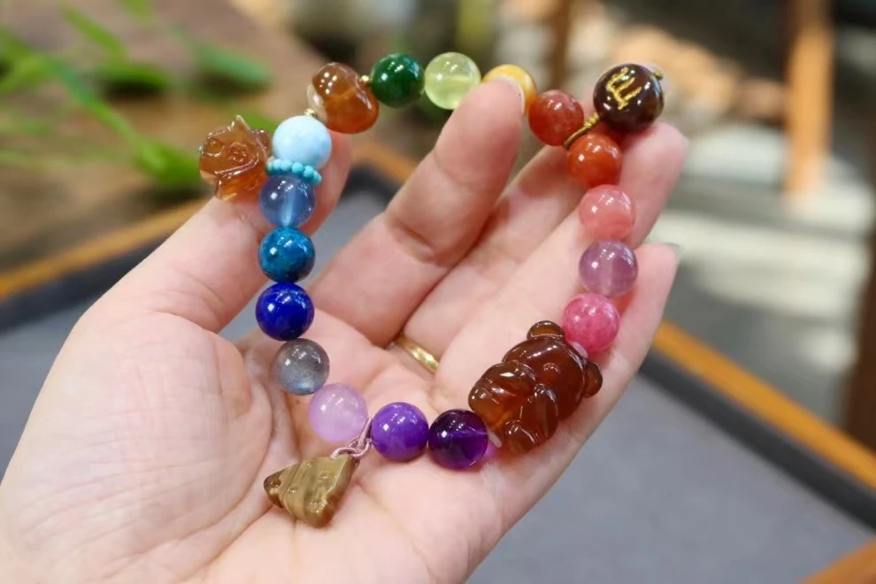 10mm Natural Rainbow Mixed Stone Jade Moonstone Kyanite Amber Charoite Bracelet Jewelry Pendant AAAAAA