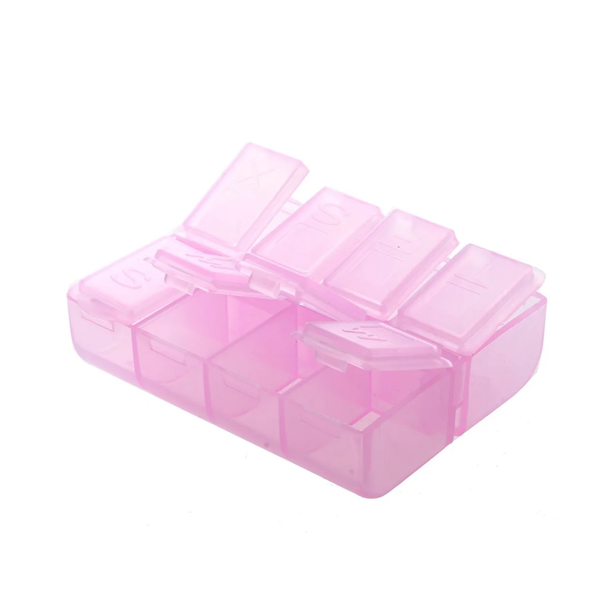 ABWR-4X プラスチック長方形 8 コンパートメント 7 日間薬ピルボックス ピンク