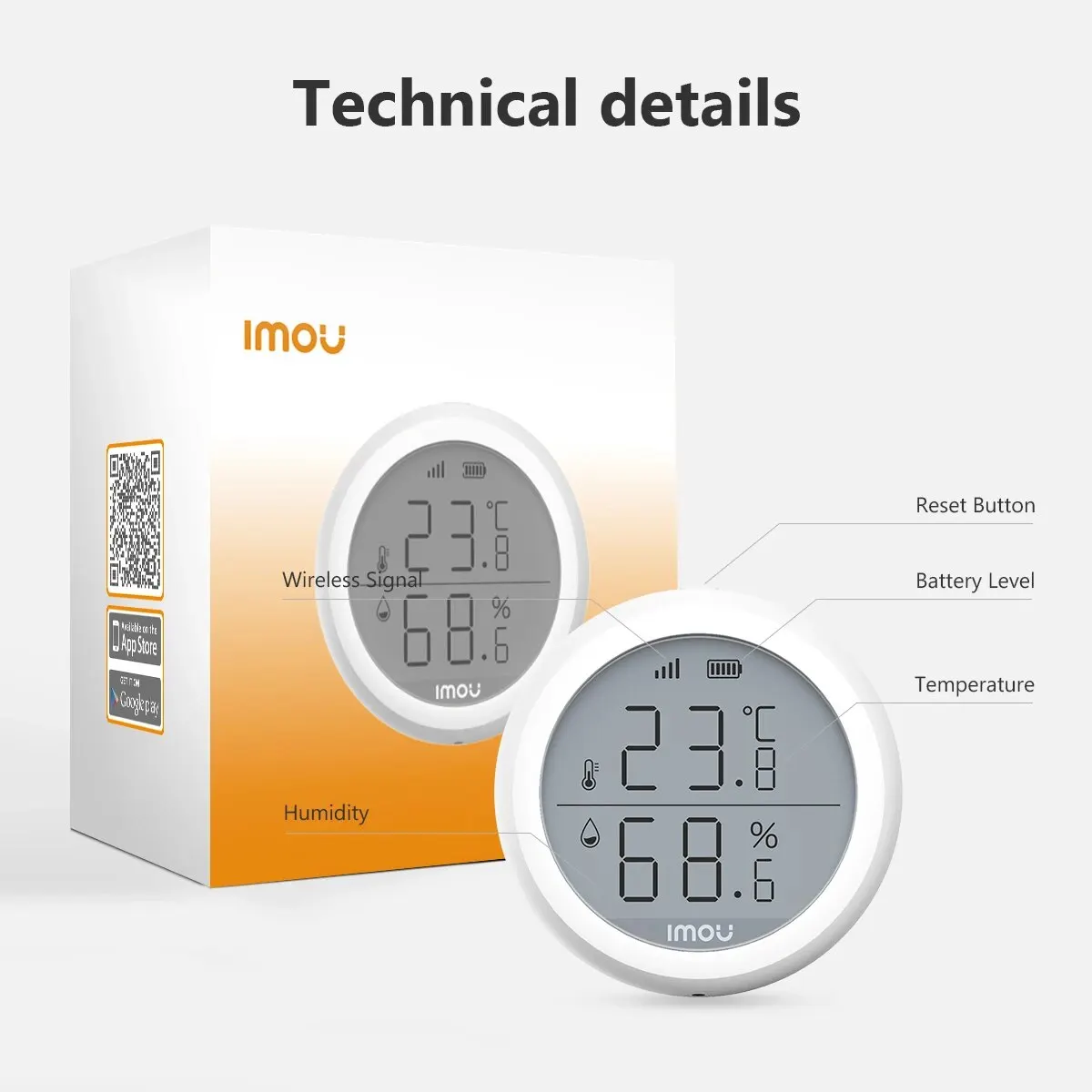 IMOU WiFi Smart Temperature and Humidity Sensor LCD Screen History Record Smart Home Security Work With Imou Life APP No Battery