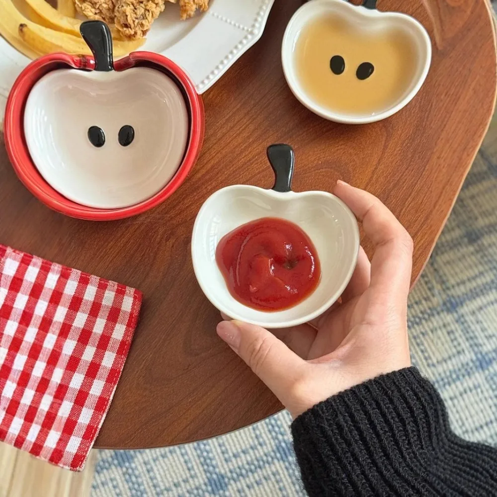 

Cute Ceramic Fruit Shape Sauce Dish Set Mini Household Dipping Dish with Storage Jar Underglaze Color Seasoning Dish Mustard