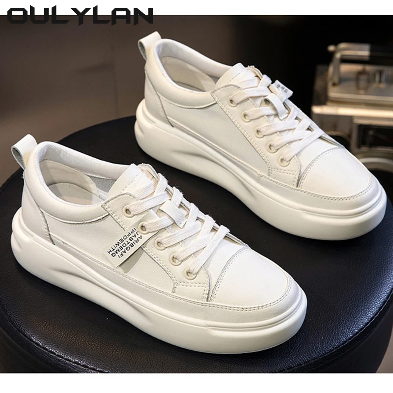 Big Size Women Shoes 2024 Autumn Leather Light White Sneaker Female Thick Soled Shoes Spring Casual Breathable Sports Shoe