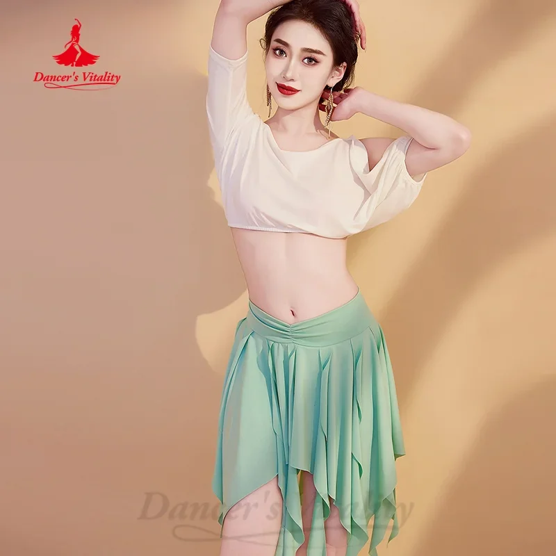 BellyDance Practice Suit Women\'s Customized Short Sleeved Top+Irregular Short Skirt 2pcs Oriental Dance Performance Clothing