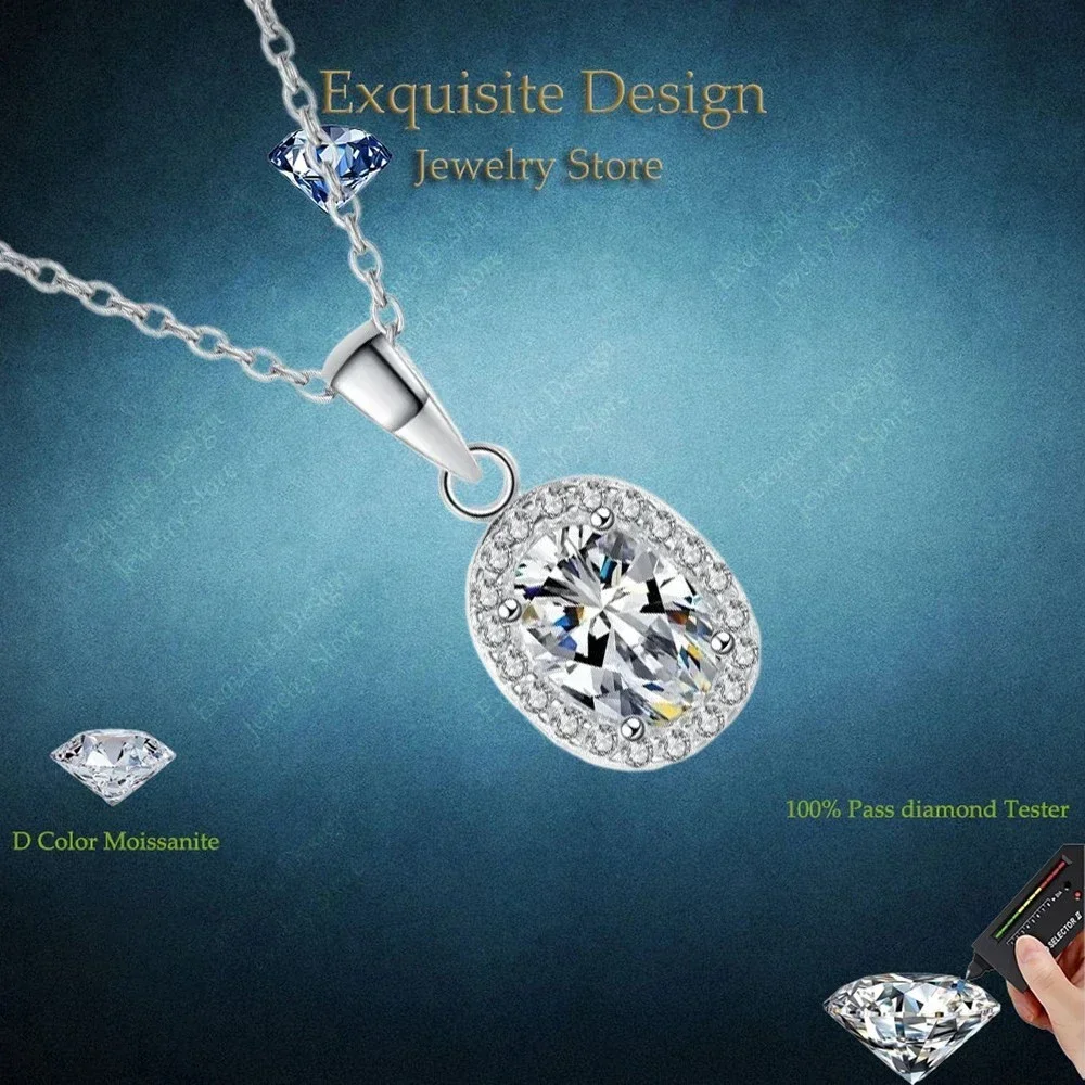 

Изысканное ожерелье с подвеской из платины PT950 с овальным муассанитом 1 карат для женщин, безупречное сверкающее бриллиантовое украшение