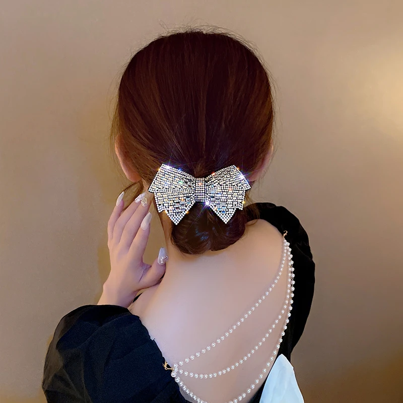 Shiny Diamond-studded Bow Hair Ring Head Rope Ins Fashionable Wild Sweet Tie Hair Rubber Band Women