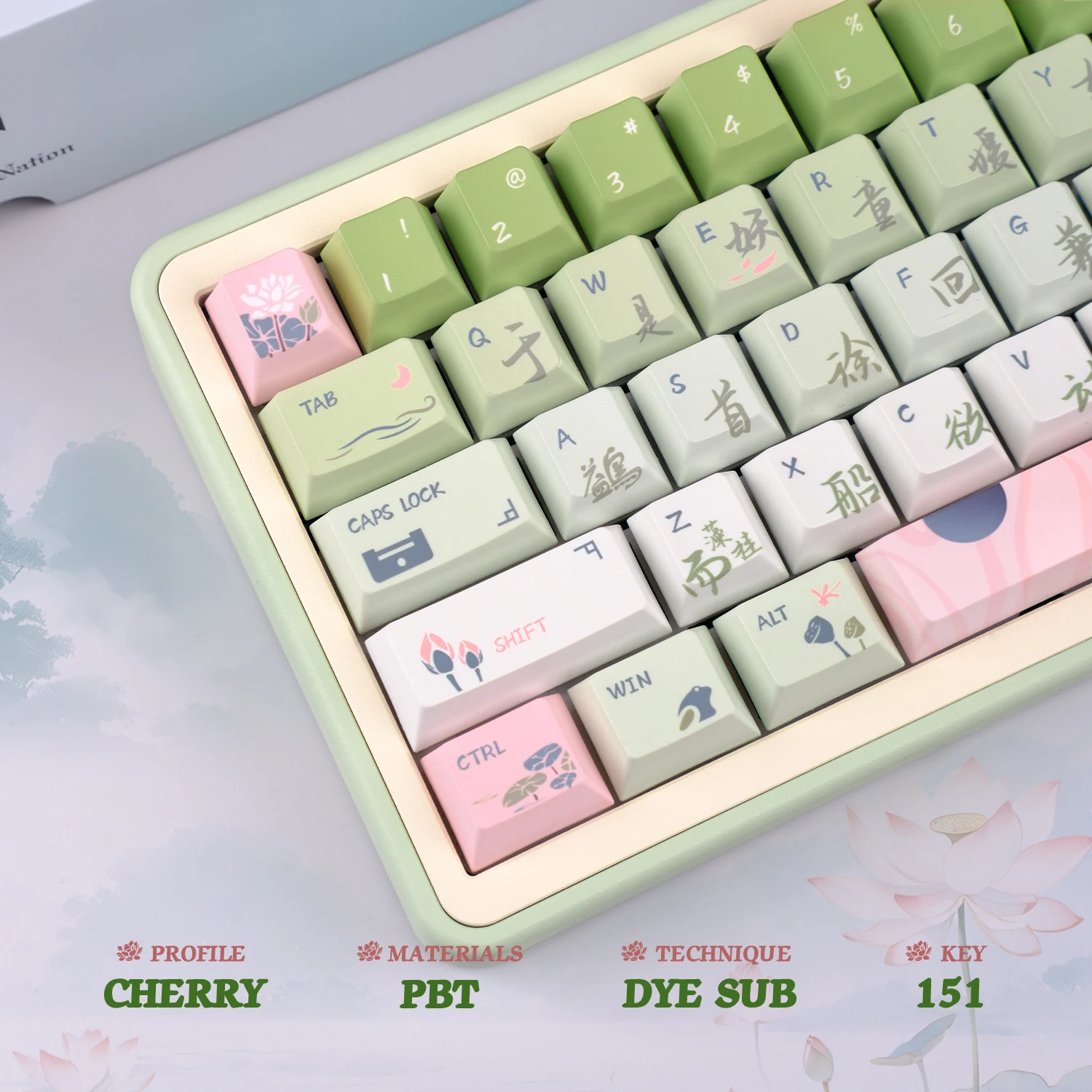 Lotus Pond Moonlight Theme Keycaps 151 Keys PBT Original Highly Sublimated Antique Keyboard Keycaps