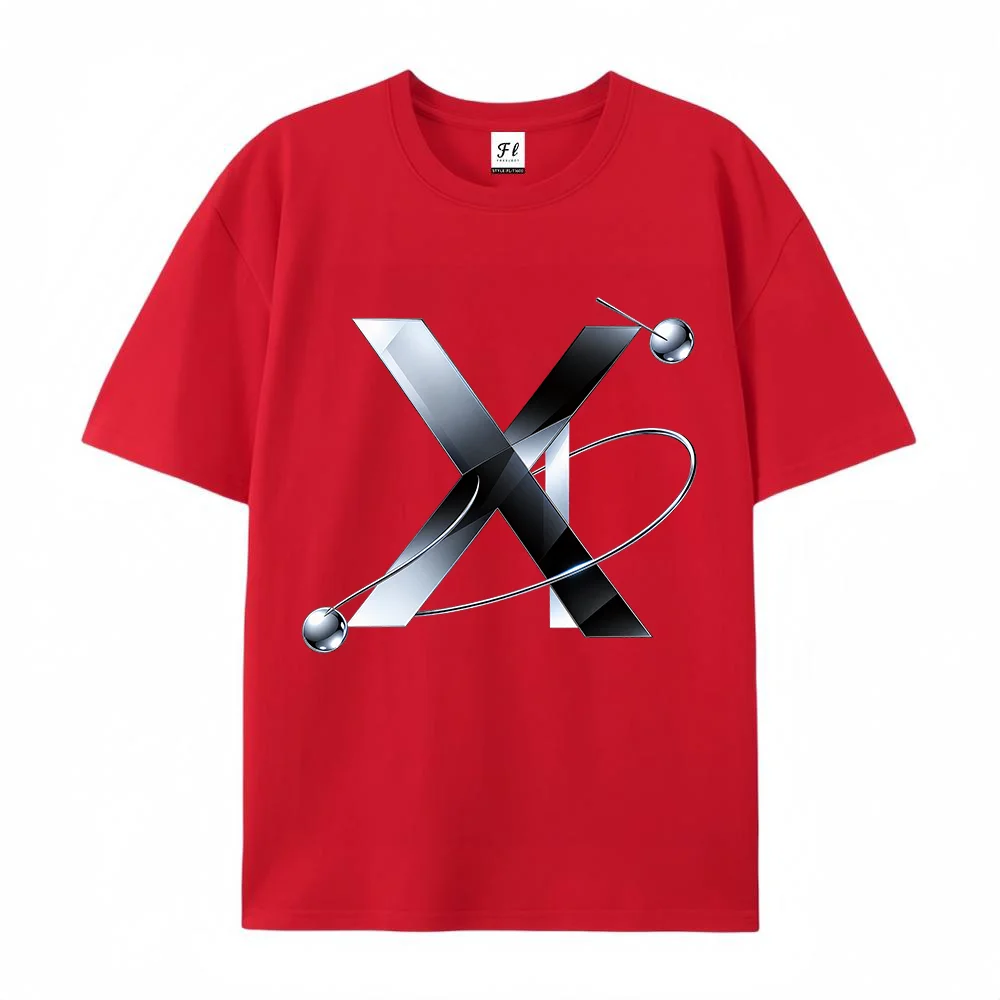 Futuristic X Letter Graphic T Shirt Metallic Orbit Design Casual Short Sleeve Crew Neck Unisex Streetwear Tee